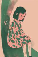 illustration of melancholy little girl. . photo