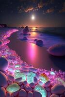 The edge of the white beach is colourful and glowing. . photo