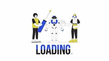 Building robot loader animation. Flash message 4K video footage. Mechatronics technicians. Isolated outline colour loading progress indicator with alpha channel transparency for UI, UX web design