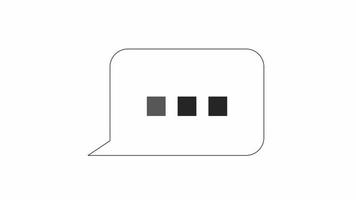 Animated bw ellipsis typing bubble. Black and white thin line icon 4K video footage for web design. Text message indicator isolated monochromatic flat element animation with alpha channel transparency