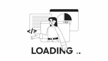Animated bw coding platform loader. Programming. Flash message 4K video footage. Monochrome isolated loading wait-animation progress indicator with alpha channel transparency for UI, UX web design