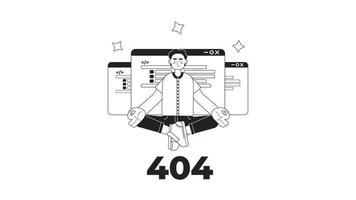 animerad bw dev specialist 404 fel. kodning. tömma stat 4k video antal fot med alfa kanal genomskinlighet. blixt meddelande. enfärgad misslyckades läser in animering för sida inte hittades, webb ui design