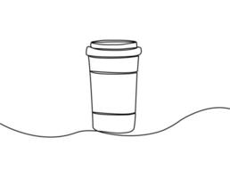 papel taza de café en continuo línea dibujo. vector ilustración.