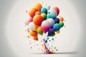 Bunch of colorful balloons on white background. photo