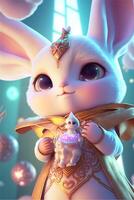 A super cute elf style white elf bunny. . photo