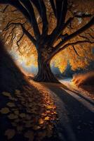 otoño torcido grava la carretera. generativo ai. foto