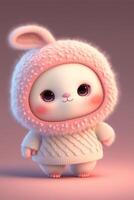 super cute baby pixar style white fairy rabbit. . photo