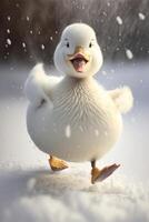 ilustración de nieve día. un hermosa pato. generativo ai. foto