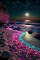The edge of the white beach is colourful and glowing. . photo