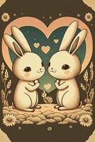 cute rabbits in love and smiling. . photo