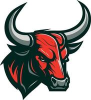 Angry bull with huge horns vector logo. Perfect design for gym or sport logo.