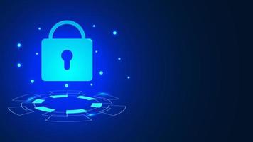 Cyber security technology for information and network connection protection. Personal data security with padlock icon on blue technology background. Vector illustration.