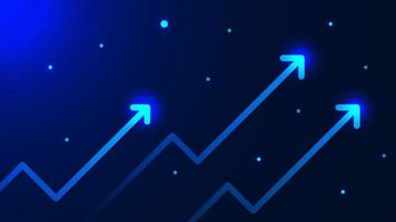 Up arrow with particles on blue technology background. Financial company statistic, business growth, development progress and trading graph concept. Vector illustration.