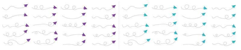 conjunto de ruta de avión de papel de línea discontinua vector