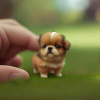 This is a cute mini dog the size of a thumb with a blurry. photo