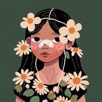 minimalistic illustration of a cute Asian stylish flower. . photo