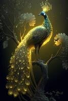 the haughty and beautiful transparent luminous yellow peacock. photo