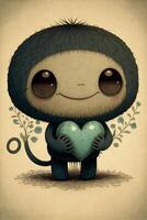 cute little creature smiling and holding a heart. . photo