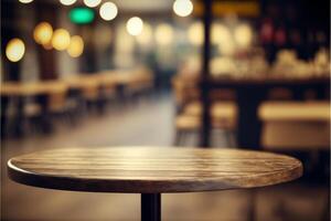 Empty coffee table over defocused coffee shop backgroud. photo