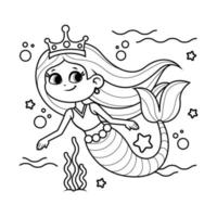Vector illustration of beautiful and cute mermaid. Suitable for coloring page, coloring book, etc