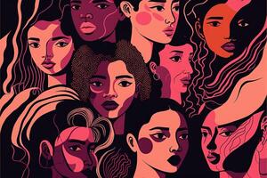 Female diverse faces of different ethnicity poster. photo