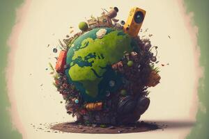 illustration about tons of trash on earth. photo