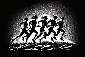 maratón en sencillo antecedentes negro siluetas de correr. generativo ai foto