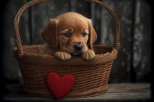 adorable kitten sitting in a wicker basket. . photo