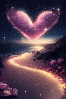 Beautiful glowing heart shape background for valentine. . photo