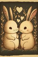 cute rabbits in love and smiling. . photo