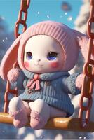 Winter morning small and cute anthropomorphic. . photo