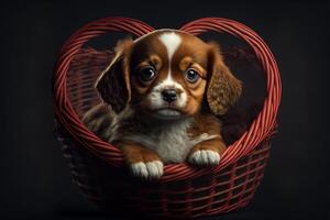 adorable kitten sitting in a wicker basket. . photo