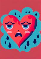 illustration of crying heart character cute. . photo