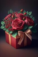 Realistic chest bouquet romantic red rose. . photo