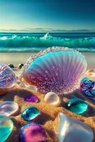 On the beach. There are many crystal clear pearl.. photo