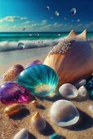 On the beach. There are many crystal clear pearl.. photo