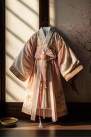 Childrens Hanfu on display at the display cabinet. . photo