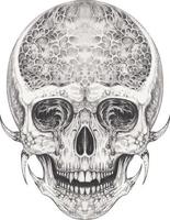 Art surreal skull. Hand drawing and make graphic vector. vector
