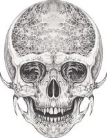 Art surreal skull. Hand drawing and make graphic vector. vector