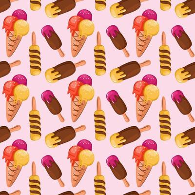 Seamless summer pattern with berry ice cream. Bright seamless background for textiles and design. Vector illustration
