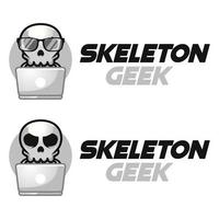 Modern vector flat design simple minimalist logo template of cute geek nerd skull skeleton cartoon head vector for brand, emblem, label, badge. Isolated on white background.