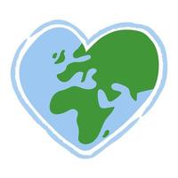 corazón conformado planeta tierra icono. eco simpático ambiental mensaje. amor mapa. vector