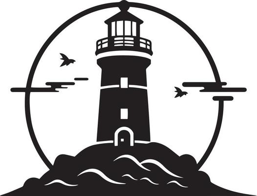 Lighthouse on the island vector. Lighthouse tattoo.