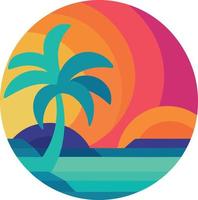 Summer logo. Perfect logo for traveling company. Palm at the sunset at the tropical beach vector icon.