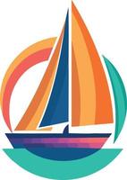 Yacht on the sea vector logo. Colorful yacht logo. Sailing and cruising