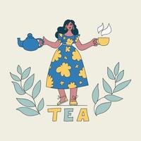 Woman with a cup and a teapot vector