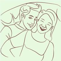 Couple line art in bed hugging vector