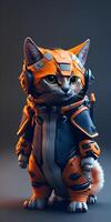 Mini cute hyper realistic future stick martian cat bearing astronauts jacket orange colour photo