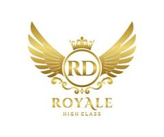 Golden Letter RD template logo Luxury gold letter with crown. Monogram alphabet . Beautiful royal initials letter. vector