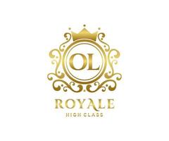 Golden Letter OL template logo Luxury gold letter with crown. Monogram alphabet . Beautiful royal initials letter. vector